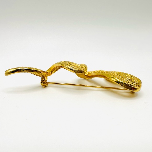 VINTAGE Gold Tone Large Textured Squiggle Brooch Brushstroke Statement Pin - Picture 4 of 8